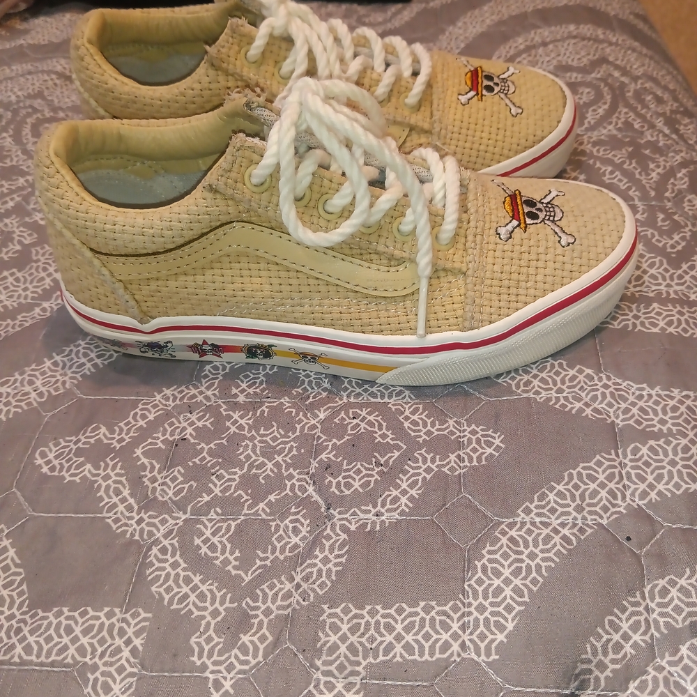 Beige Skull Sneakers with Red Accents